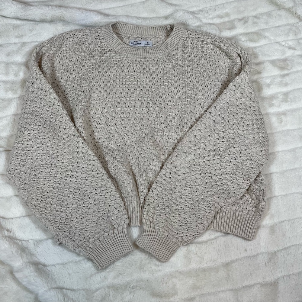 Hollister S Womens Crop Oversized Fall Spring Preppy Sand Beige Sweater School